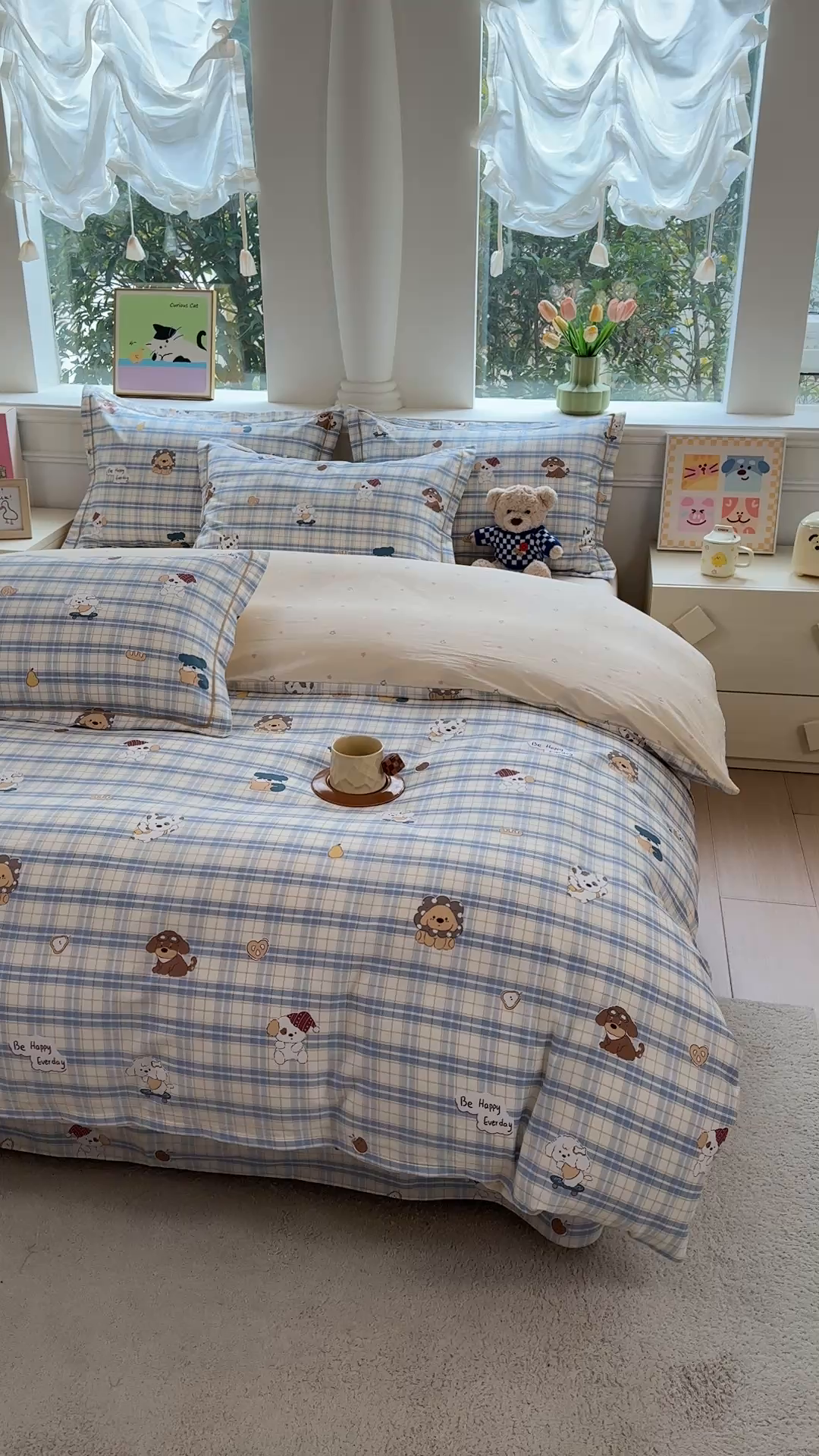 91家纺网 家纺一手货源 找家纺 铭博家纺 2026新款100%全棉纯棉单被套单品被套单件被套第一批 俏皮狗蓝