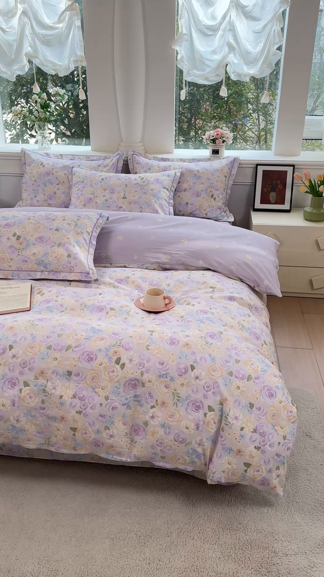 91家纺网 家纺一手货源 找家纺 铭博家纺 2026新款100%全棉纯棉单被套单品被套单件被套第一批 花开似锦-紫