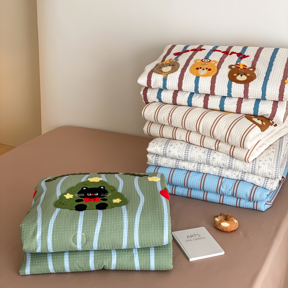 鸣升家纺 2026新款a类全棉华夫格贴布绣全棉夏被四件套空调被芯夏凉被棉花被 组合图