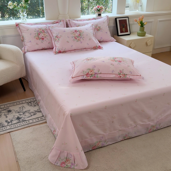 铭博家纺 2026新款100%全棉纯棉单床单单品床单单件床单第一批 云舒花-粉