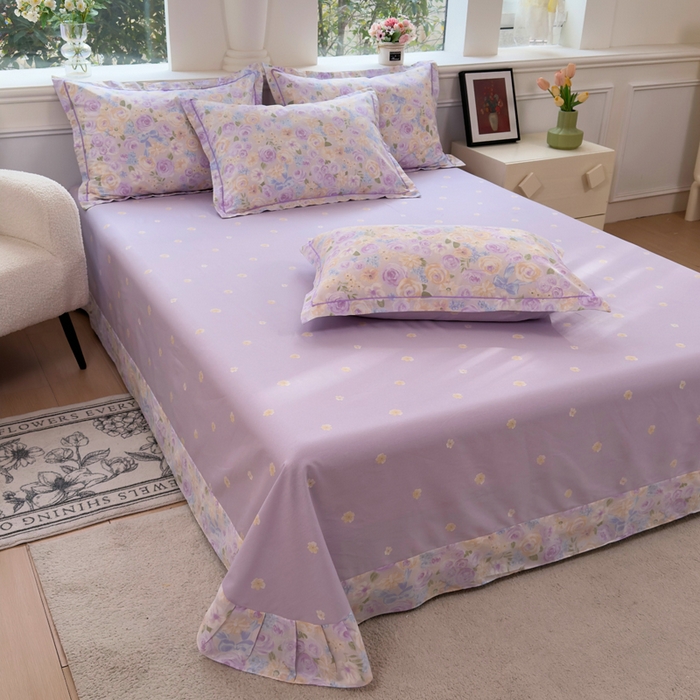 铭博家纺 2026新款100%全棉纯棉单床单单品床单单件床单第一批 花开似锦-紫