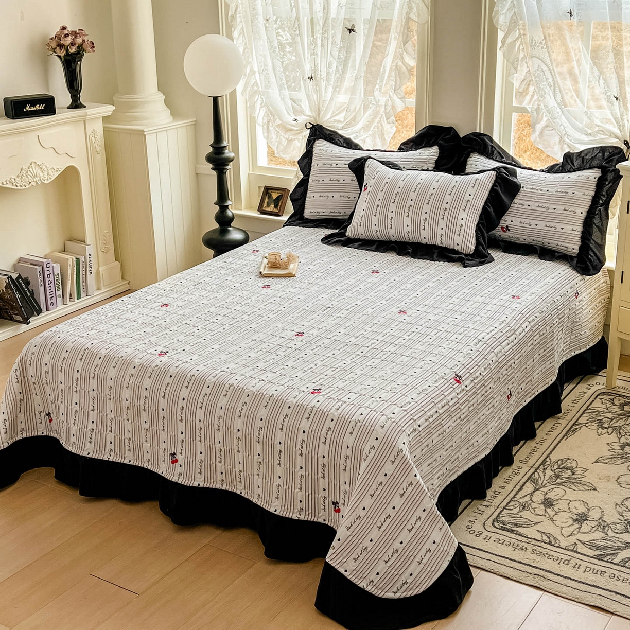 91家纺网 家纺一手货源 找家纺 美梦家纺 2026新款赫本风云感棉床盖四件套 极简樱乐