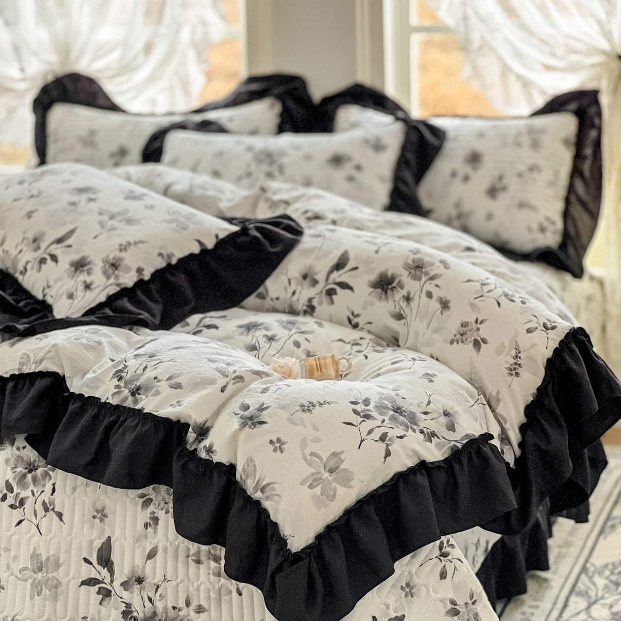 91家纺网 家纺一手货源 找家纺 美梦家纺 2026新款赫本风云感棉床盖四件套 水雾江澜