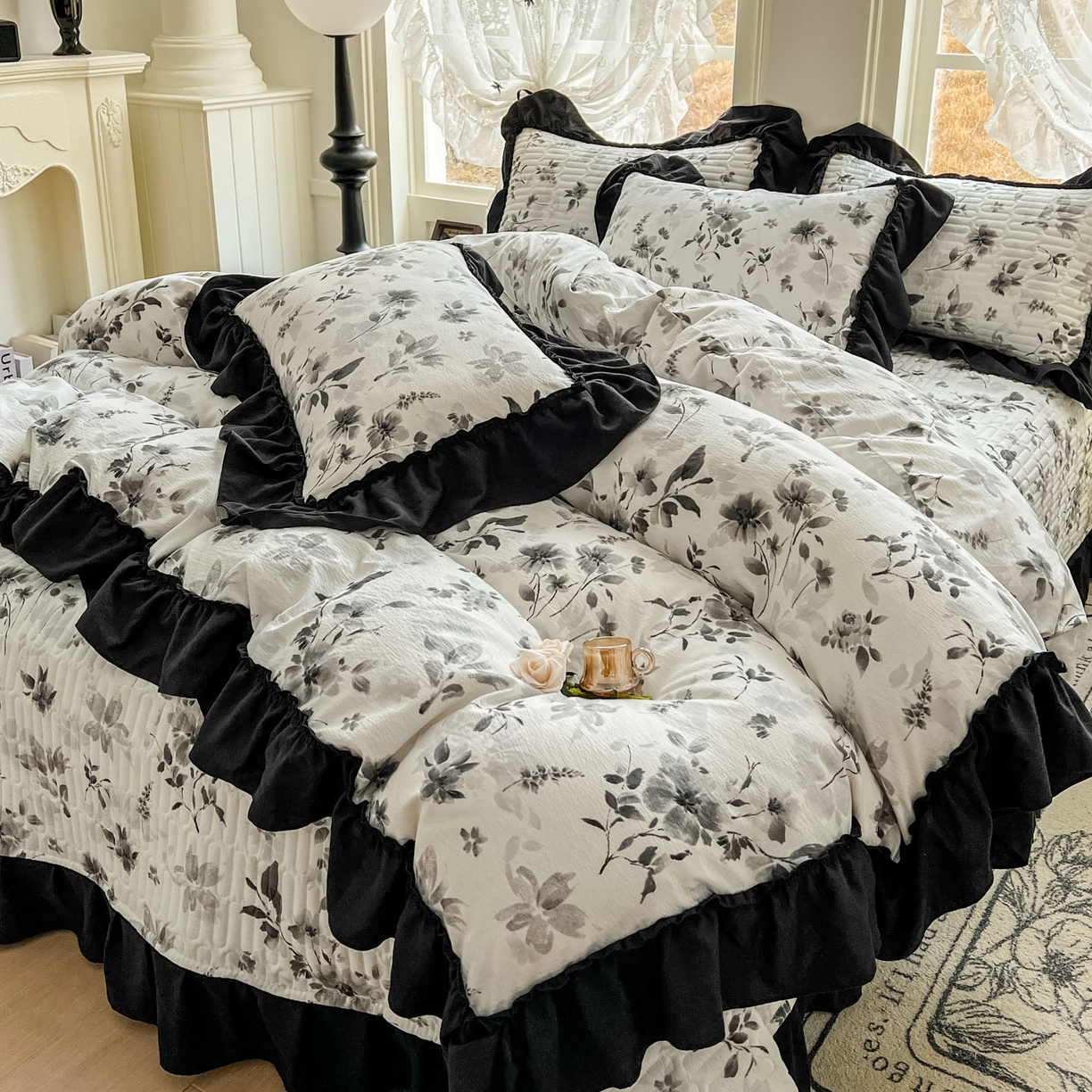 91家纺网 家纺一手货源 找家纺 美梦家纺 2026新款赫本风云感棉床盖四件套 水雾江澜