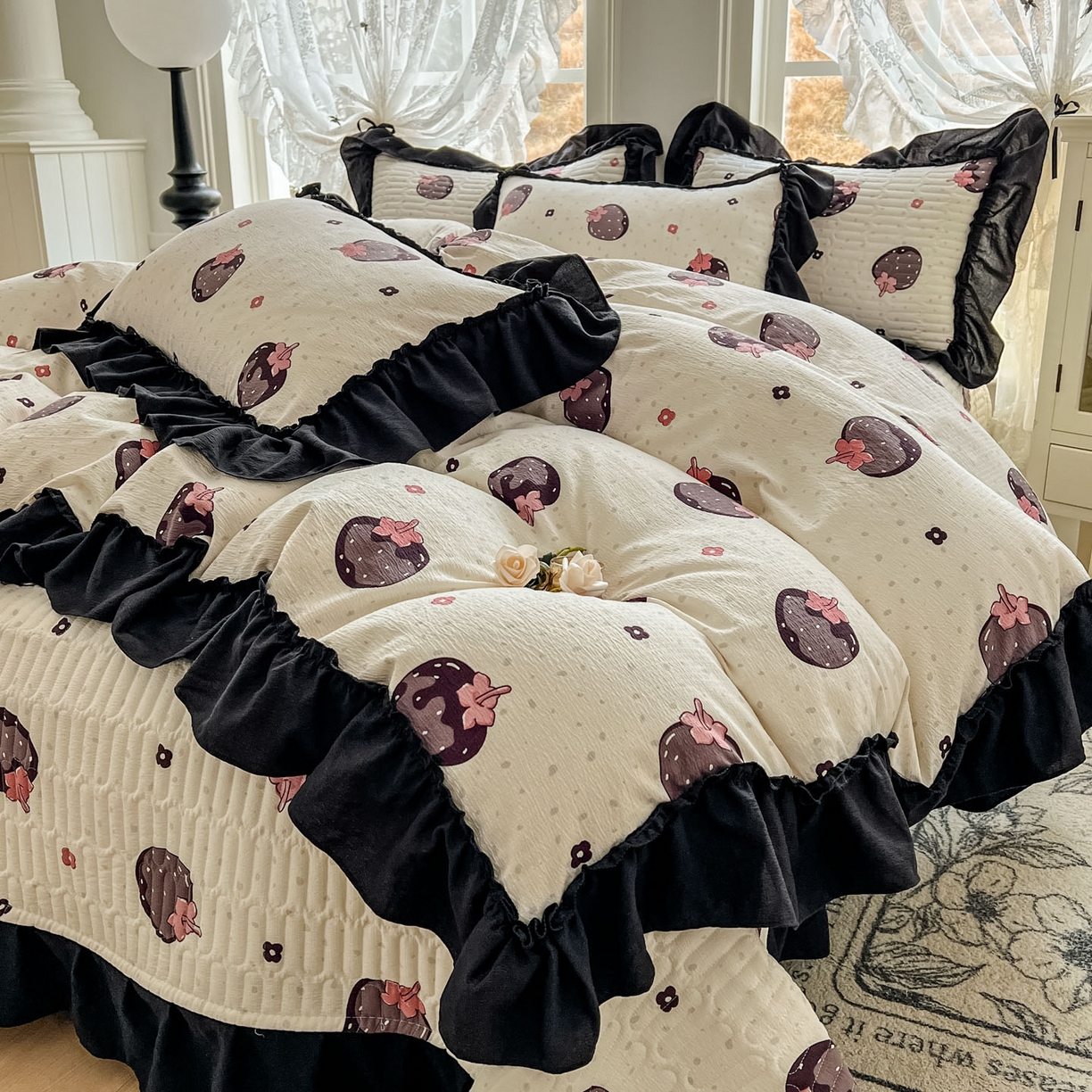 91家纺网 家纺一手货源 找家纺 美梦家纺 2026新款赫本风云感棉床盖四件套 乌梅子酱