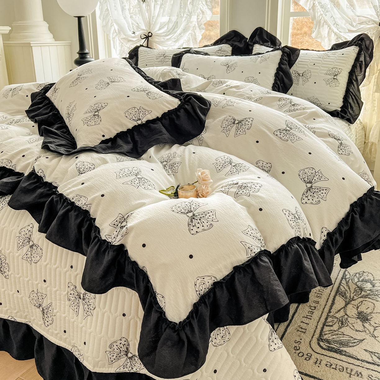 91家纺网 家纺一手货源 找家纺 美梦家纺 2026新款赫本风云感棉床盖四件套 柔心花影