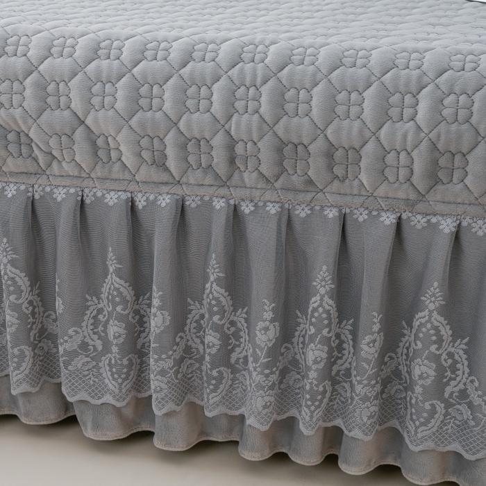 91家纺网 家纺一手货源 找家纺 优家居工厂店 2026新款240克高克重牛奶绒韩版牛奶绒夹棉床盖三件套床裙三件套直播热款-栀子花 栀子花-灰色