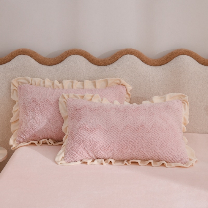 91家纺网 家纺一手货源 找家纺 优家居工厂店 2026新款加厚兔毛绒四件套 水波兔-粉