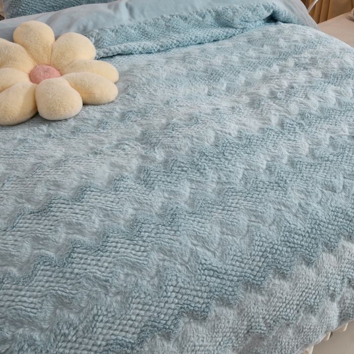 91家纺网 家纺一手货源 找家纺 优家居工厂店 2026新款加厚兔毛绒四件套 水波兔-蓝