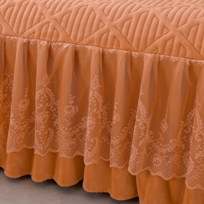 91家纺网 家纺一手货源 找家纺 优家居工厂店 2026新品240克高克重牛奶绒韩版牛奶绒夹棉床裙四件套床裙三件套直播热款-东方韵 东方韵-橙色