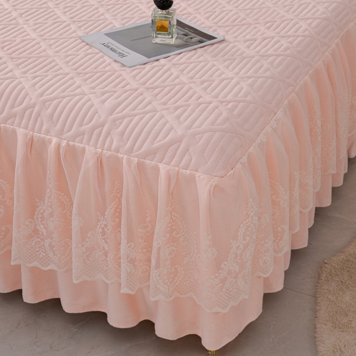 91家纺网 家纺一手货源 找家纺 优家居工厂店 2026新品240克高克重牛奶绒韩版牛奶绒夹棉床裙四件套床裙三件套直播热款-东方韵 东方韵-浅粉