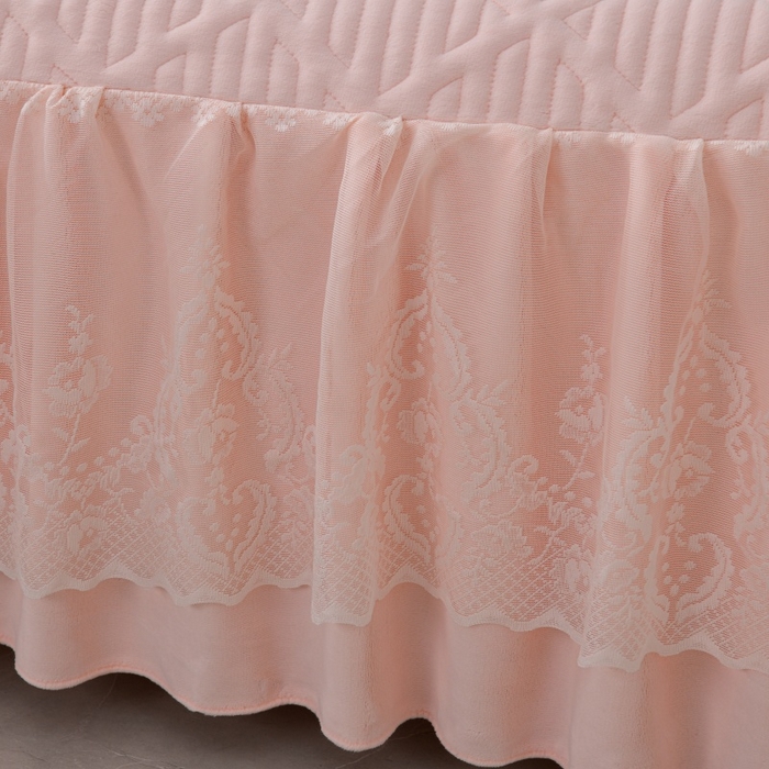 91家纺网 家纺一手货源 找家纺 优家居工厂店 2026新品240克高克重牛奶绒韩版牛奶绒夹棉床裙四件套床裙三件套直播热款-东方韵 东方韵-浅粉