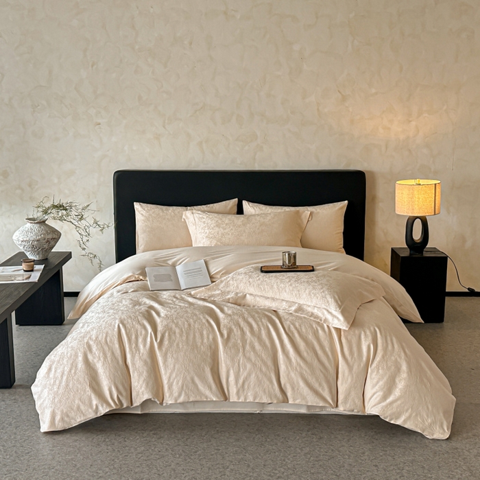 91家纺网 家纺一手货源 找家纺 涵美人家纺 2025新款长绒棉真50双股高支全棉提花四件套纯棉 澜汐035