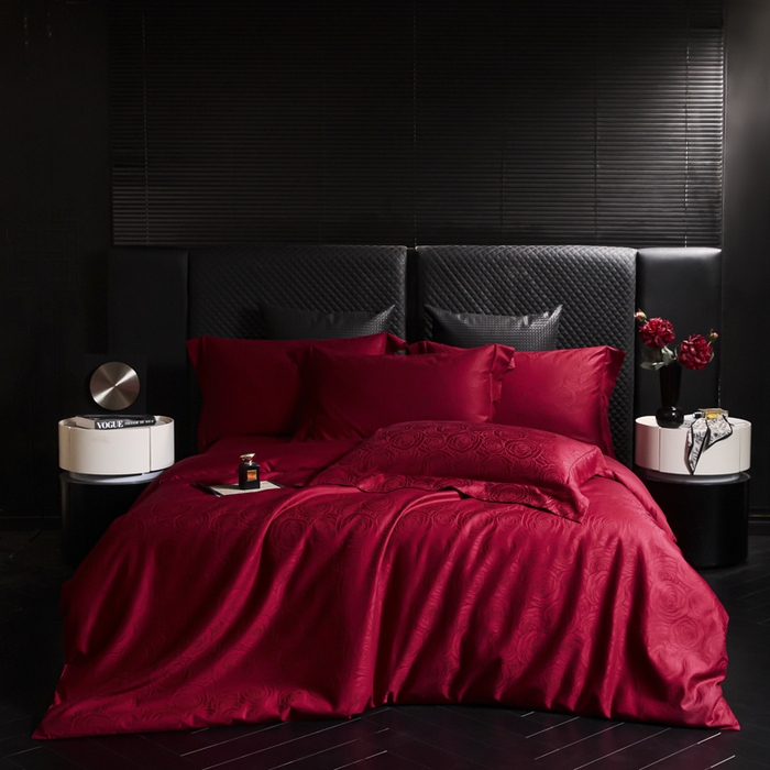 91家纺网 家纺一手货源 找家纺 涵美人家纺 2025新款长绒棉真50双股高支全棉提花四件套纯棉 玫瑰069