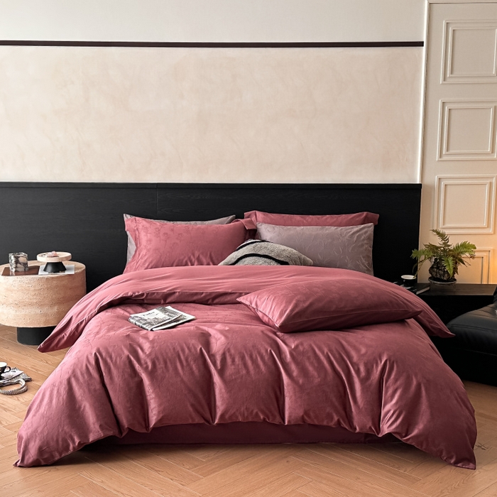 91家纺网 家纺一手货源 找家纺 涵美人家纺 2025新款长绒棉真50双股高支全棉提花四件套纯棉 恬静花开023