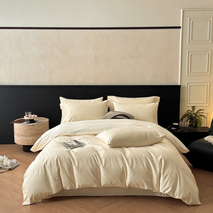 91家纺网 家纺一手货源 找家纺 涵美人家纺 2025新款长绒棉真50双股高支全棉提花四件套纯棉 喜玛034