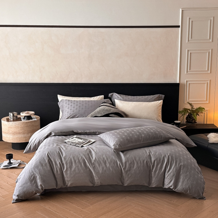 91家纺网 家纺一手货源 找家纺 涵美人家纺 2025新款长绒棉真50双股高支全棉提花四件套纯棉 星柠028