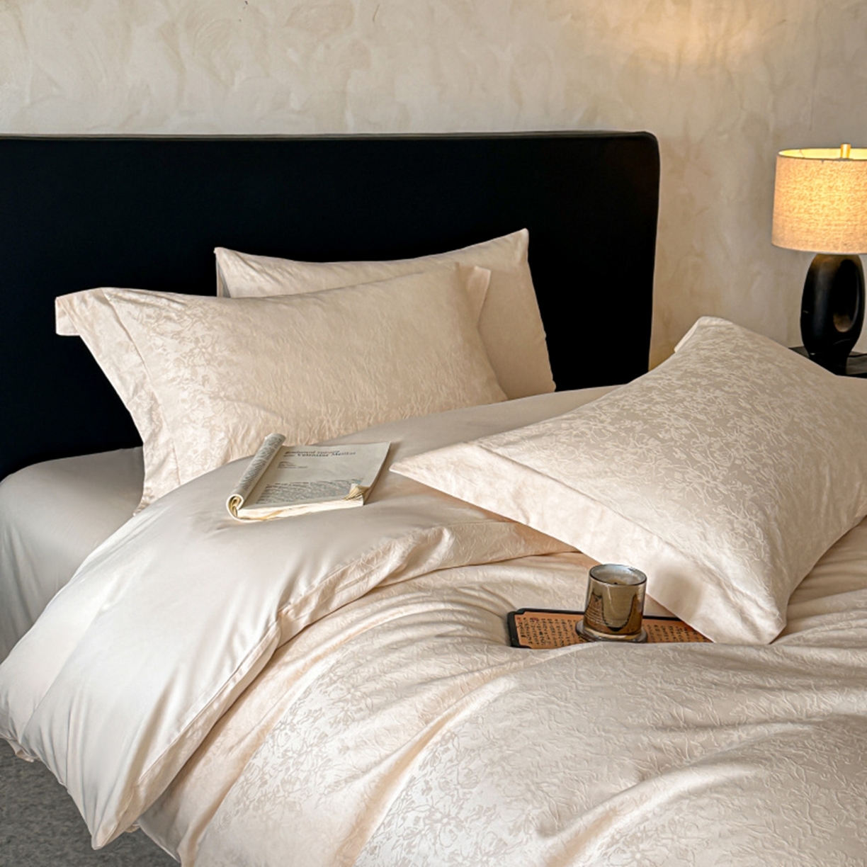 91家纺网 家纺一手货源 找家纺 涵美人家纺 2025新款长绒棉真50双股高支全棉提花四件套纯棉 澜汐035