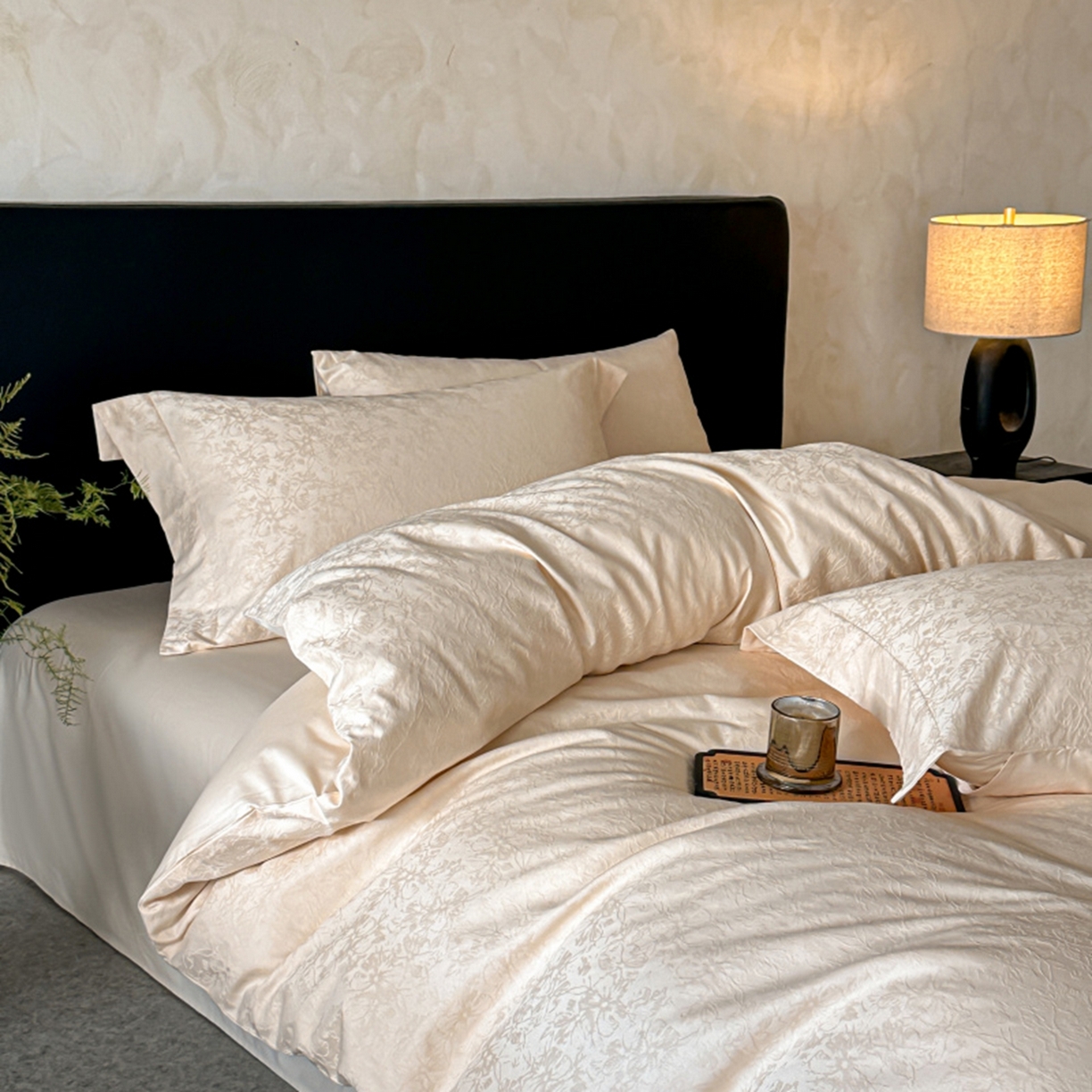 91家纺网 家纺一手货源 找家纺 涵美人家纺 2025新款长绒棉真50双股高支全棉提花四件套纯棉 澜汐035