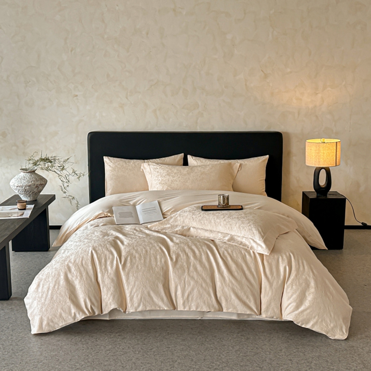 涵美人家纺 2025新款长绒棉真50双股高支全棉提花四件套纯棉 澜汐035