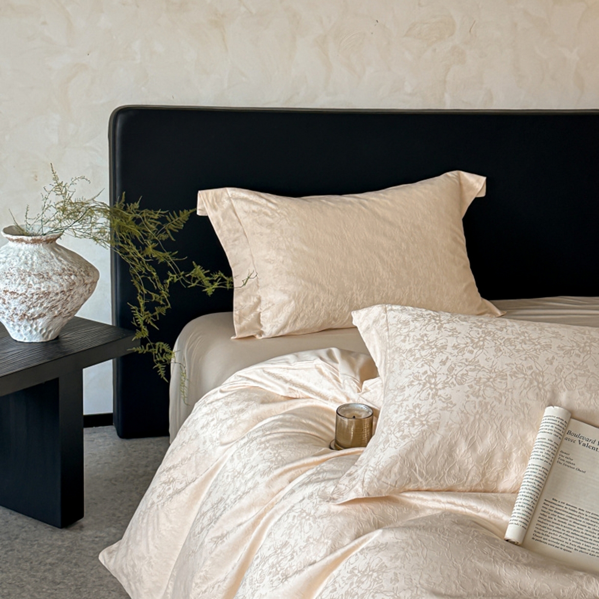 91家纺网 家纺一手货源 找家纺 涵美人家纺 2025新款长绒棉真50双股高支全棉提花四件套纯棉 澜汐035