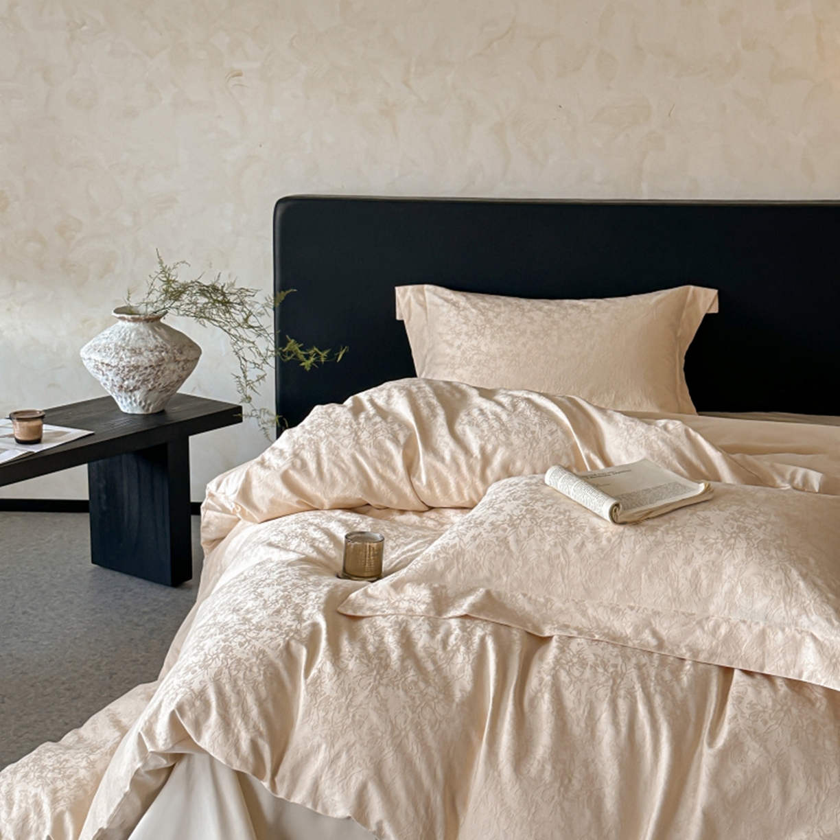 91家纺网 家纺一手货源 找家纺 涵美人家纺 2025新款长绒棉真50双股高支全棉提花四件套纯棉 澜汐035