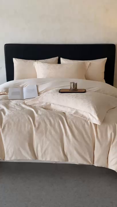 91家纺网 家纺一手货源 找家纺 涵美人家纺 2025新款长绒棉真50双股高支全棉提花四件套纯棉 澜汐035