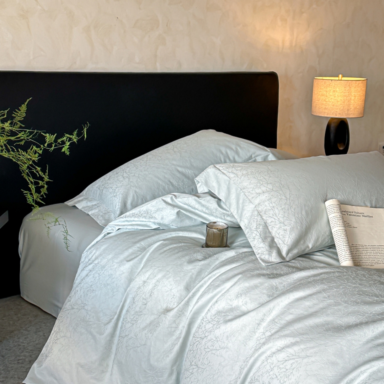 91家纺网 家纺一手货源 找家纺 涵美人家纺 2025新款长绒棉真50双股高支全棉提花四件套纯棉 俪枝129