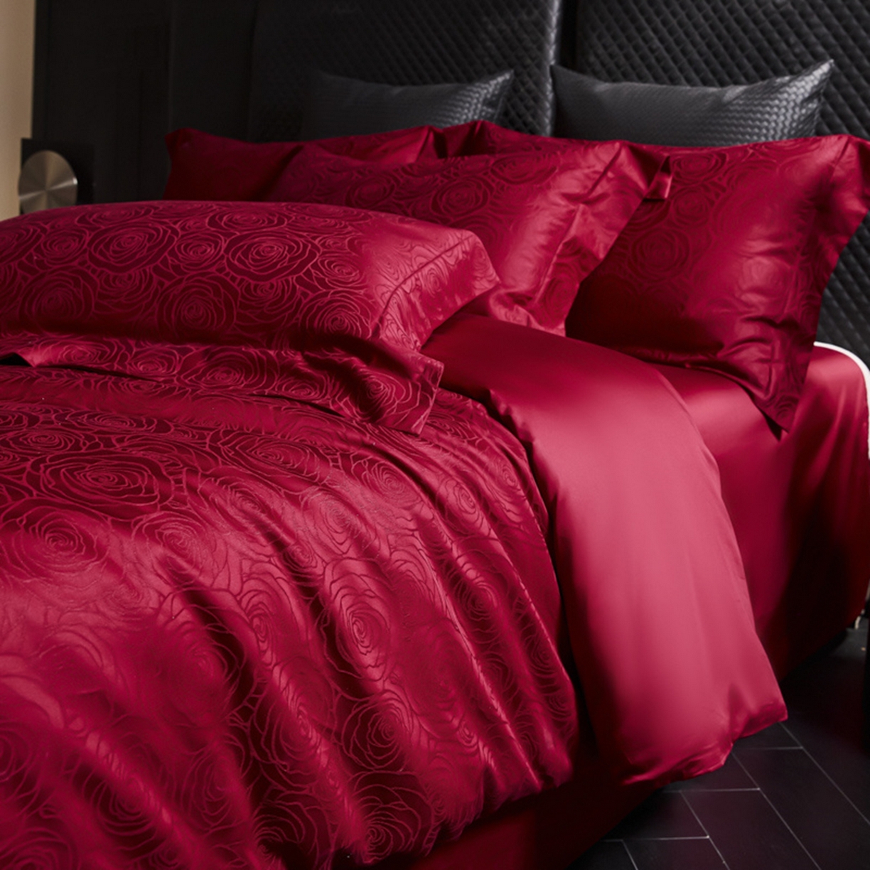 91家纺网 家纺一手货源 找家纺 涵美人家纺 2025新款长绒棉真50双股高支全棉提花四件套纯棉 玫瑰069