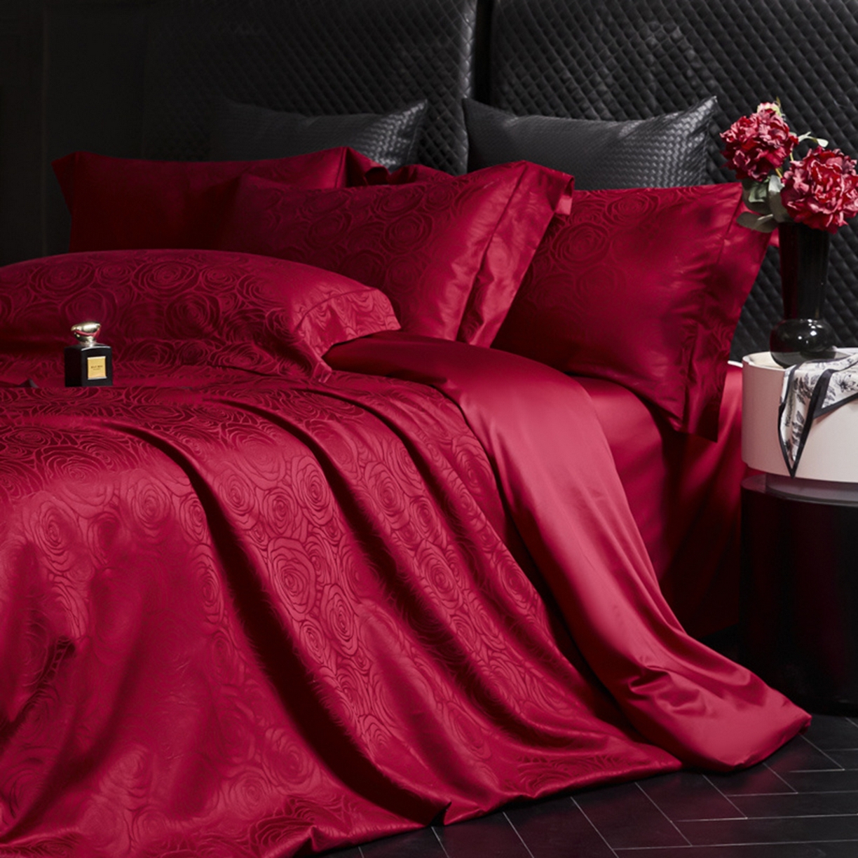 91家纺网 家纺一手货源 找家纺 涵美人家纺 2025新款长绒棉真50双股高支全棉提花四件套纯棉 玫瑰069