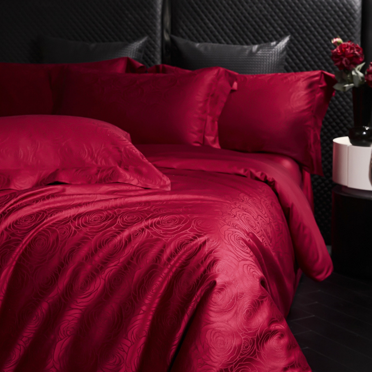 91家纺网 家纺一手货源 找家纺 涵美人家纺 2025新款长绒棉真50双股高支全棉提花四件套纯棉 玫瑰069