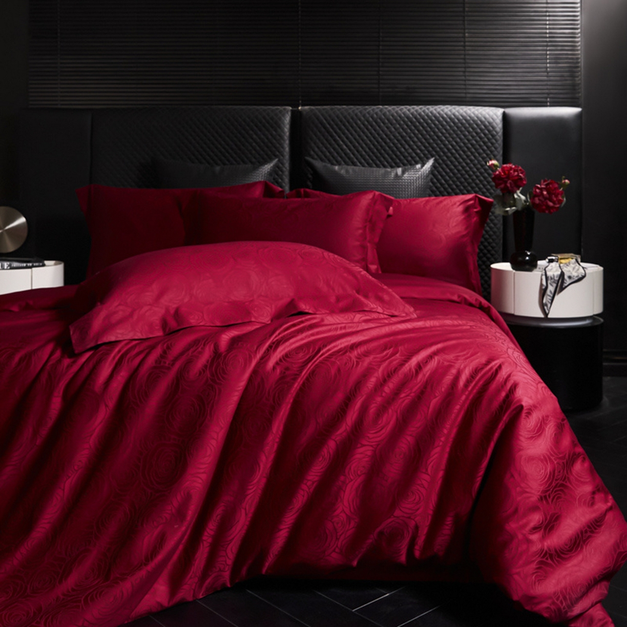 91家纺网 家纺一手货源 找家纺 涵美人家纺 2025新款长绒棉真50双股高支全棉提花四件套纯棉 玫瑰069