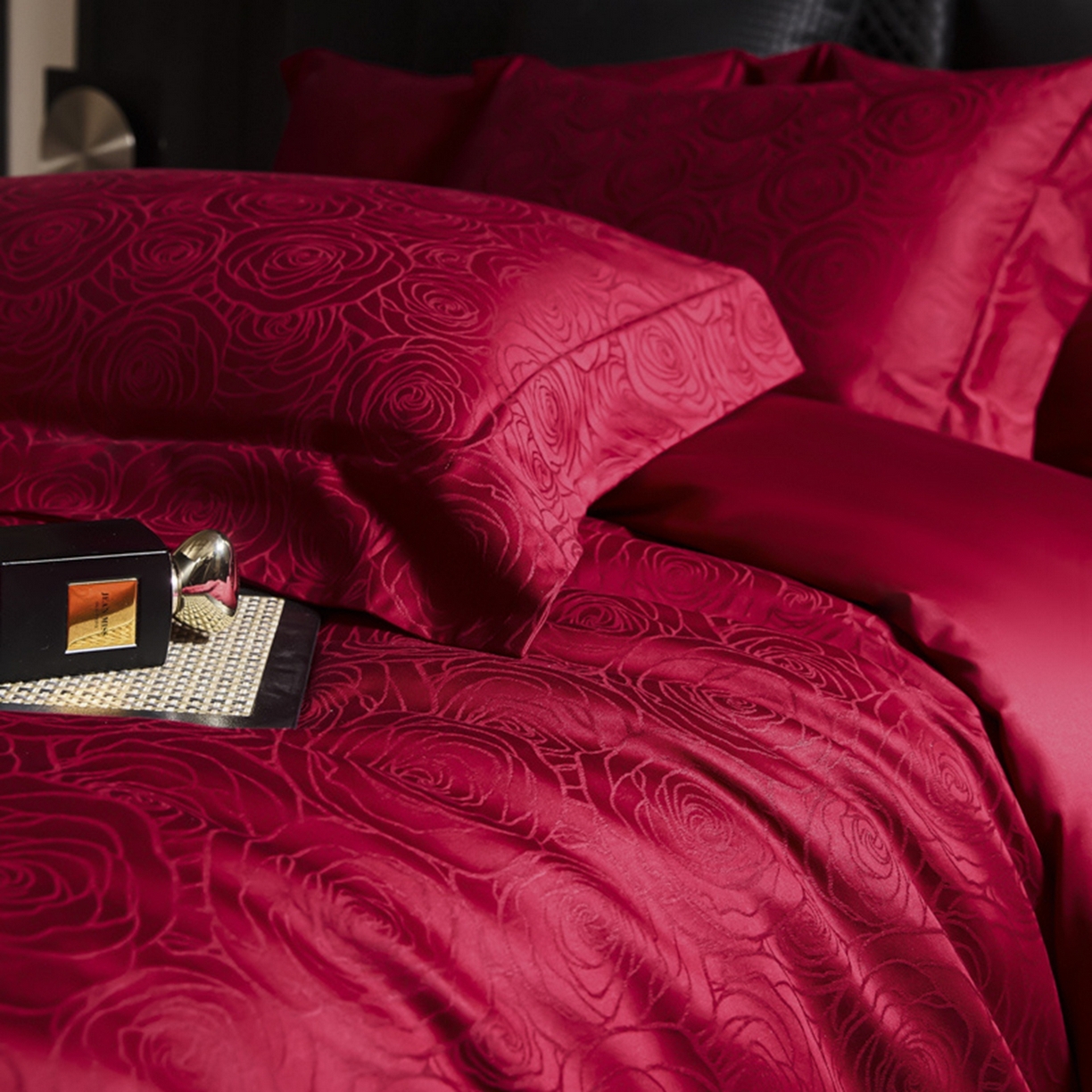 91家纺网 家纺一手货源 找家纺 涵美人家纺 2025新款长绒棉真50双股高支全棉提花四件套纯棉 玫瑰069