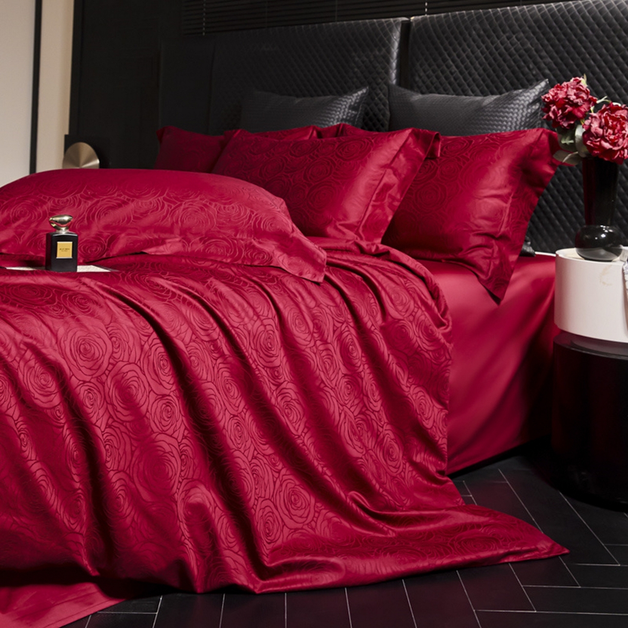 91家纺网 家纺一手货源 找家纺 涵美人家纺 2025新款长绒棉真50双股高支全棉提花四件套纯棉 玫瑰069