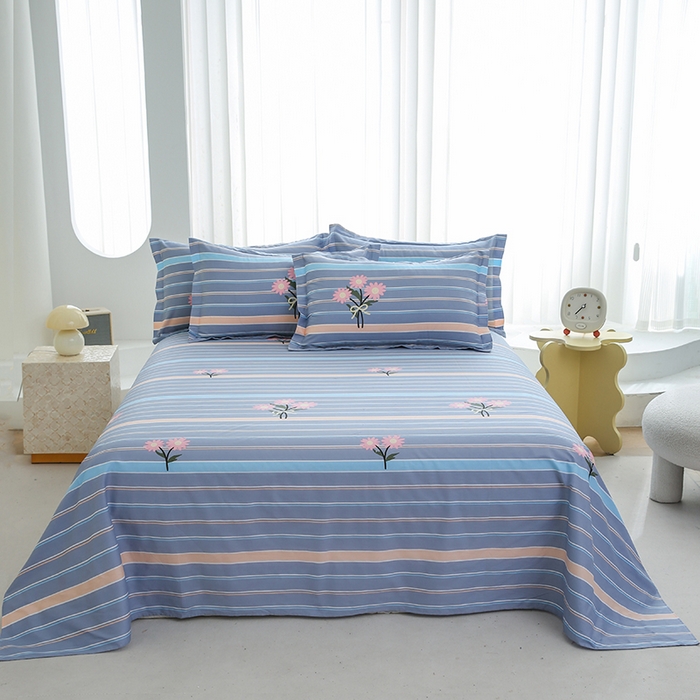 91家纺网 家纺一手货源 找家纺 优家居工厂店 2026新款13360纯棉床单单件印花全棉加厚大学生宿舍三件套 岁月花恋-灰