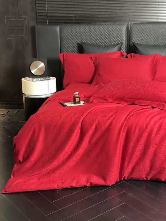 91家纺网 家纺一手货源 找家纺 涵美人家纺 2025新款长绒棉真50双股高支全棉提花四件套纯棉 玫瑰069