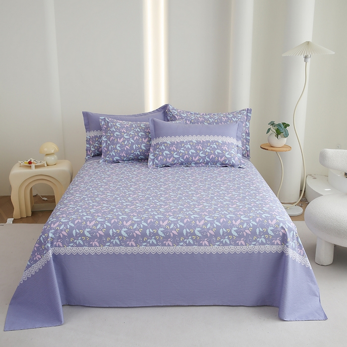 91家纺网 家纺一手货源 找家纺 优家居工厂店 2026新款13360纯棉床单单件印花全棉加厚大学生宿舍三件套 小叶雨-兰