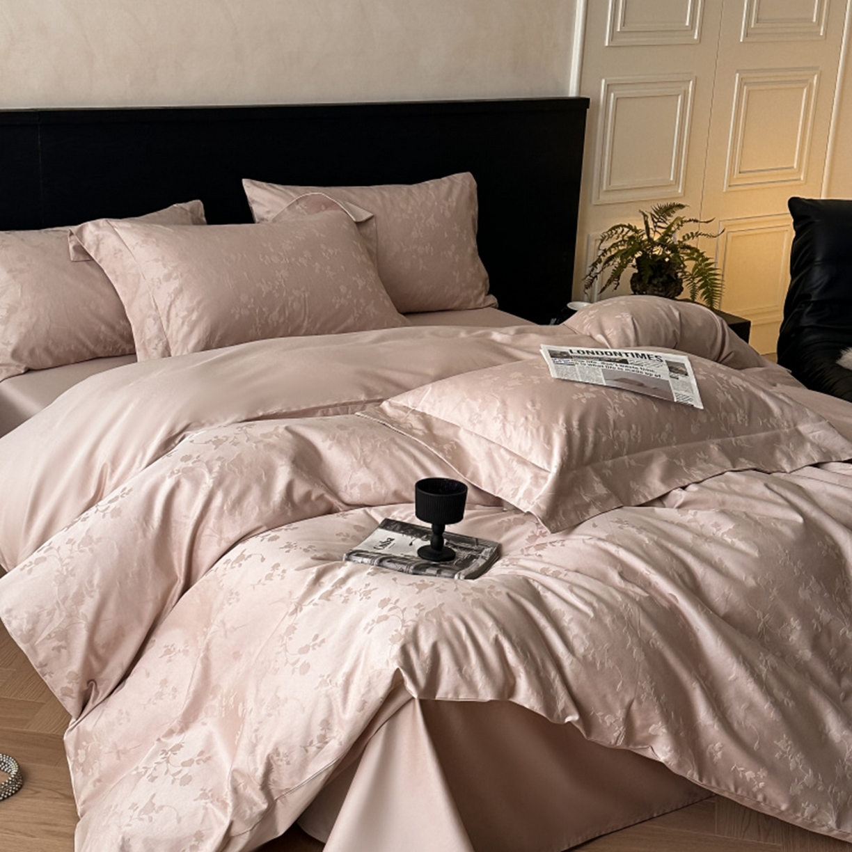 91家纺网 家纺一手货源 找家纺 涵美人家纺 2025新款长绒棉真50双股高支全棉提花四件套纯棉 诗娜107