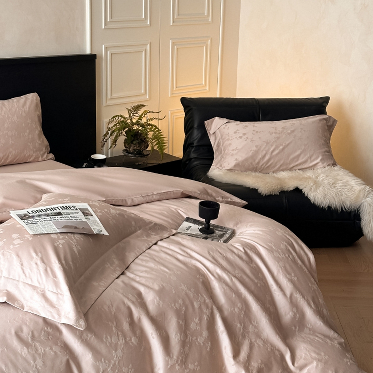 91家纺网 家纺一手货源 找家纺 涵美人家纺 2025新款长绒棉真50双股高支全棉提花四件套纯棉 诗娜107