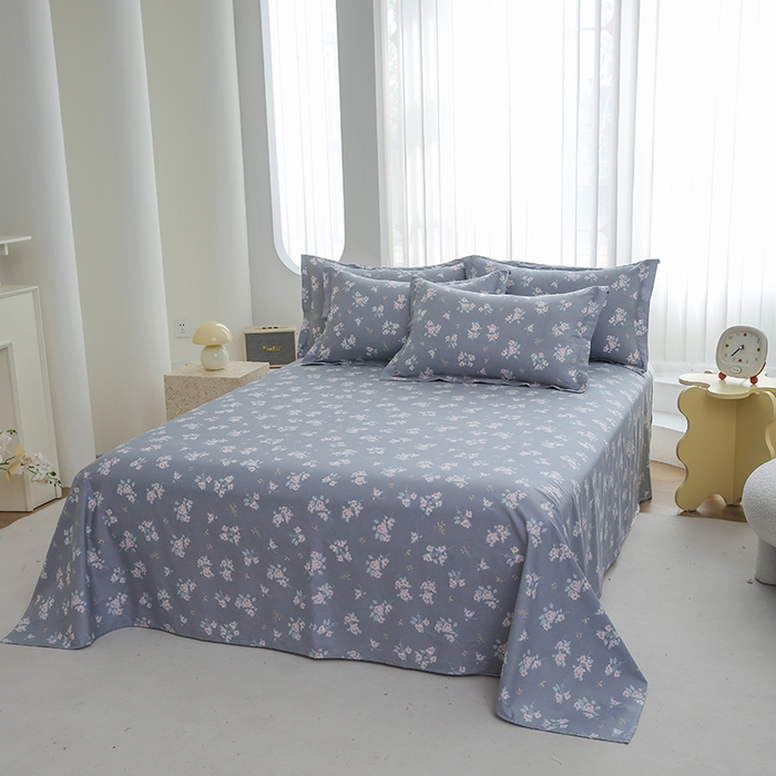 91家纺网 家纺一手货源 找家纺 优家居工厂店 2026新款13360纯棉床单单件印花全棉加厚大学生宿舍三件套 柏林花涧-蓝