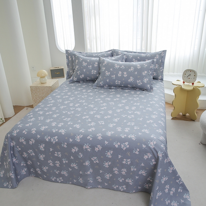 91家纺网 家纺一手货源 找家纺 优家居工厂店 2026新款13360纯棉床单单件印花全棉加厚大学生宿舍三件套 柏林花涧-蓝