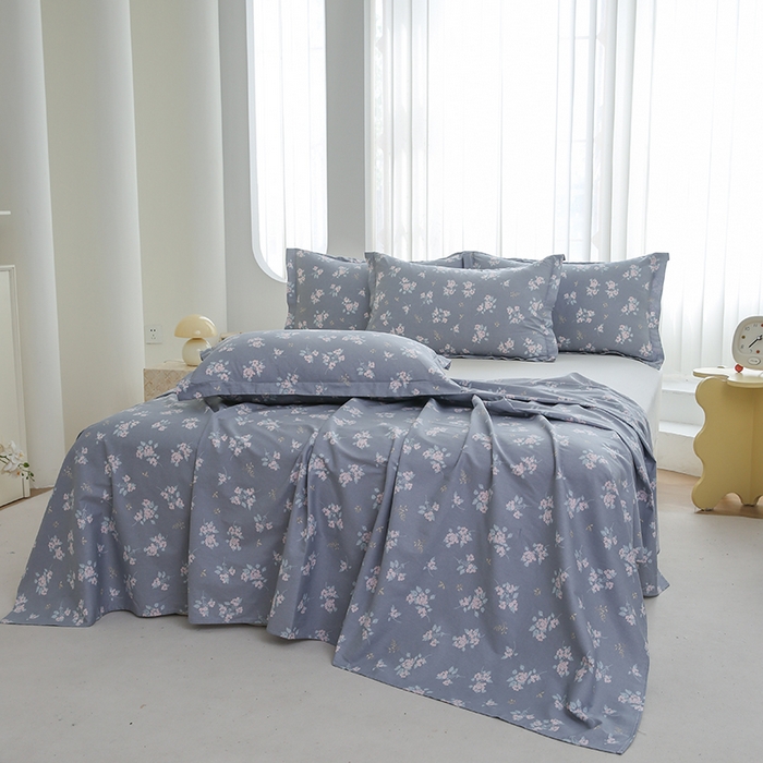 91家纺网 家纺一手货源 找家纺 优家居工厂店 2026新款13360纯棉床单单件印花全棉加厚大学生宿舍三件套 柏林花涧-蓝