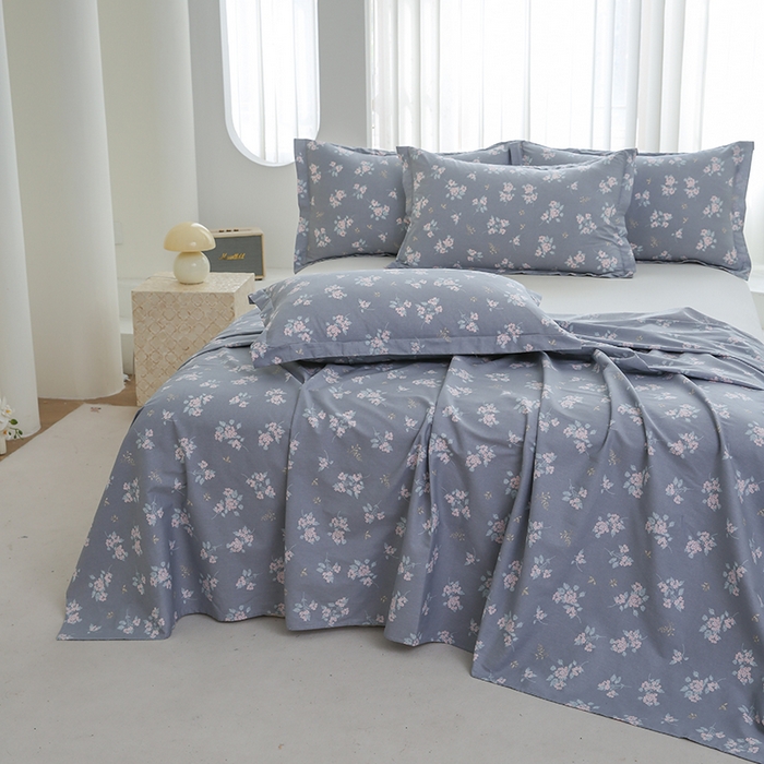 91家纺网 家纺一手货源 找家纺 优家居工厂店 2026新款13360纯棉床单单件印花全棉加厚大学生宿舍三件套 柏林花涧-蓝