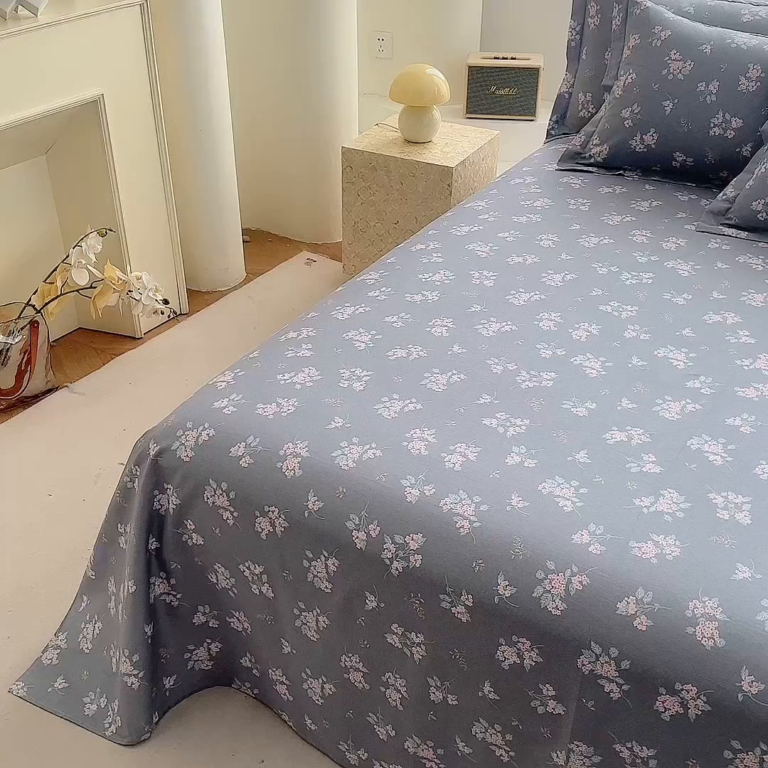 91家纺网 家纺一手货源 找家纺 优家居工厂店 2026新款13360纯棉床单单件印花全棉加厚大学生宿舍三件套 柏林花涧-蓝