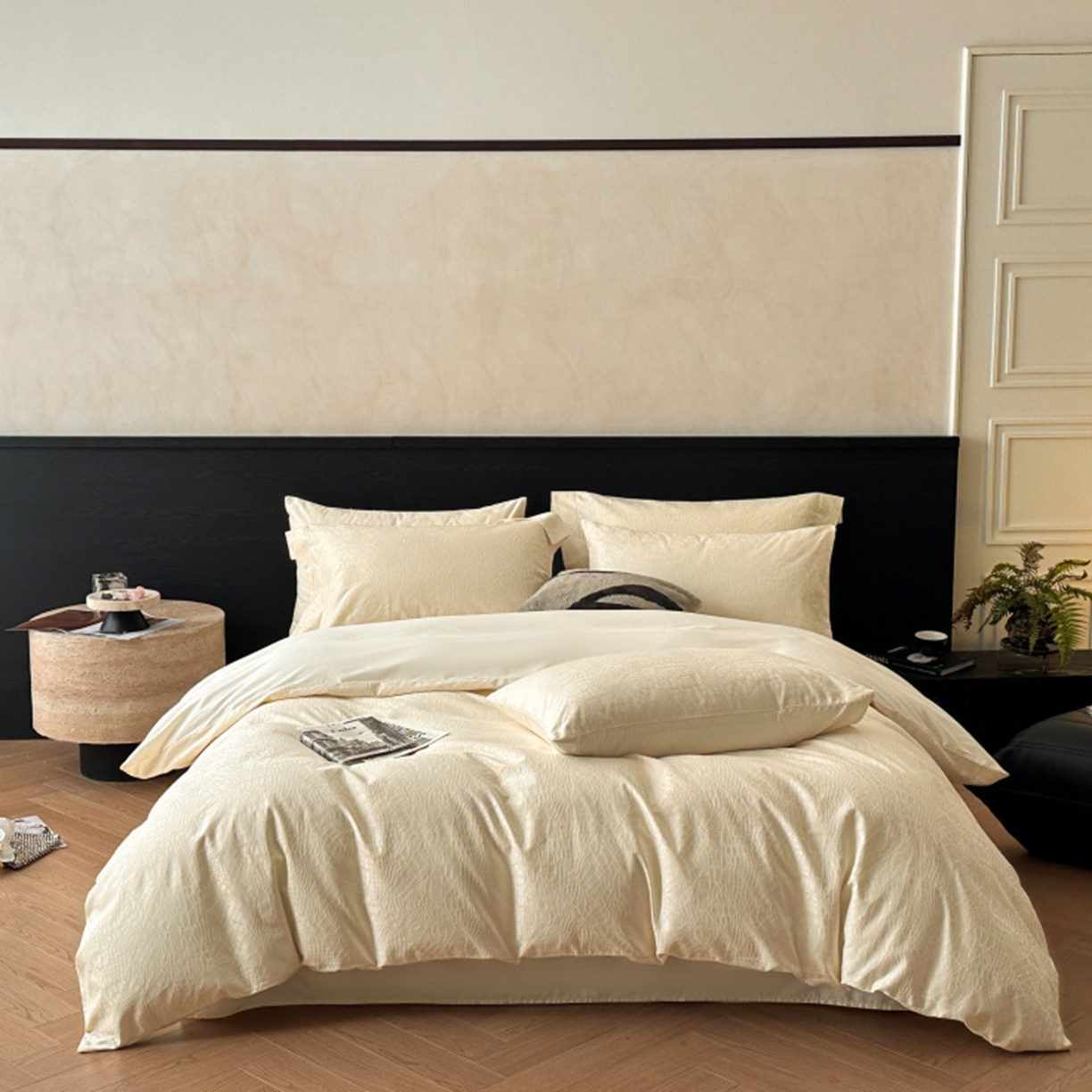 涵美人家纺 2025新款长绒棉真50双股高支全棉提花四件套纯棉 喜玛034