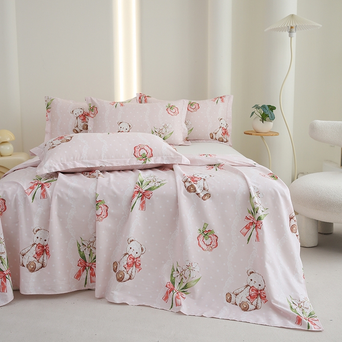 91家纺网 家纺一手货源 找家纺 优家居工厂店 2026新款13360纯棉床单单件印花全棉加厚大学生宿舍三件套 爱丽丝熊