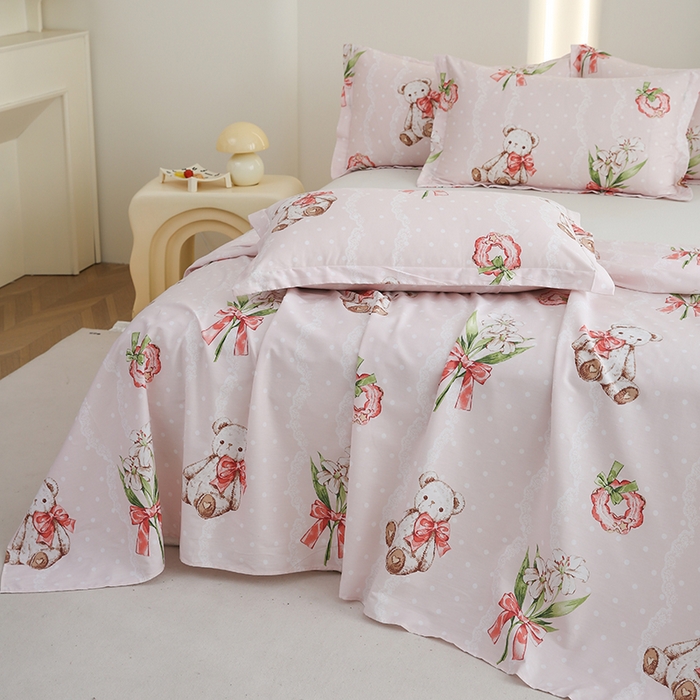 91家纺网 家纺一手货源 找家纺 优家居工厂店 2026新款13360纯棉床单单件印花全棉加厚大学生宿舍三件套 爱丽丝熊