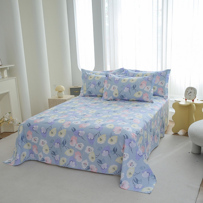 91家纺网 家纺一手货源 找家纺 优家居工厂店 2026新款13360纯棉床单单件印花全棉加厚大学生宿舍三件套 百合密语-兰