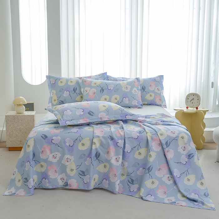 91家纺网 家纺一手货源 找家纺 优家居工厂店 2026新款13360纯棉床单单件印花全棉加厚大学生宿舍三件套 百合密语-兰