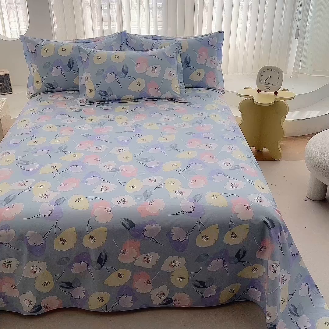 91家纺网 家纺一手货源 找家纺 优家居工厂店 2026新款13360纯棉床单单件印花全棉加厚大学生宿舍三件套 百合密语-兰